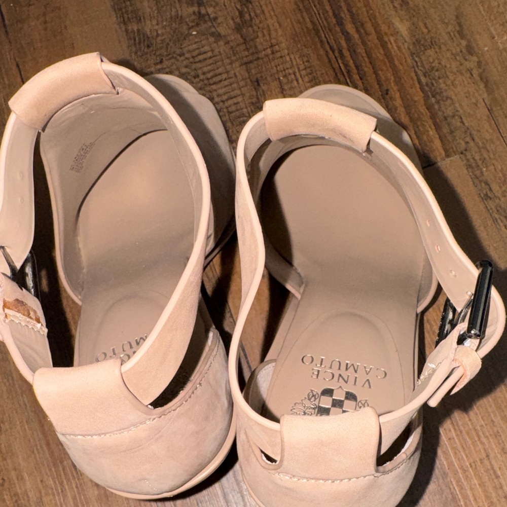 Vince Camuto Nude T-Strap Peep-Toe Heels - Picture 9 of 11